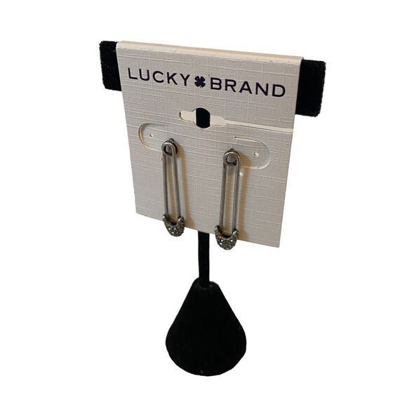 Lucky Brand Gun Metal & Pave Crystal Safety Drop Earrings. - Picture 3 of 5